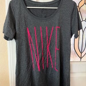 Nike Women's Charcoal Tee with Vibrant Pink Logo
